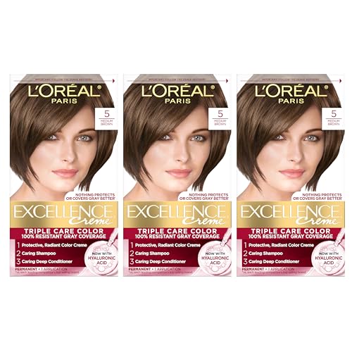 Hair Dye Kit - Medium Brown, Permanent Color with Gray Coverage, 1 Pack of 3
