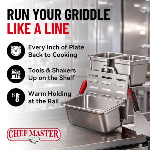 Chef Master Griddle Shelf & Steam Pan Insert Combo - Outdoor Grill Organizer with Adjustable Shelf & Steel Pan