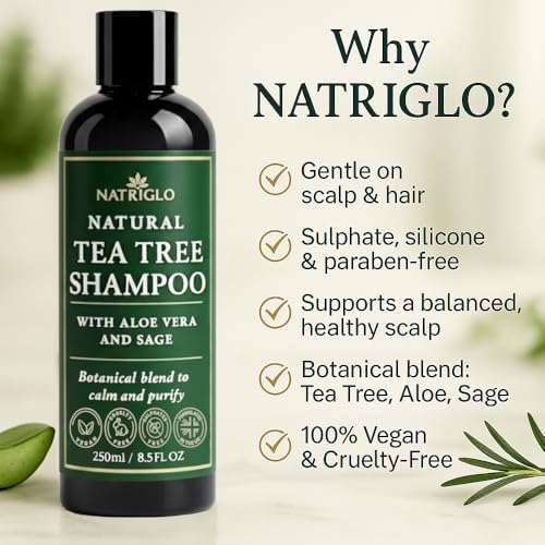 Organic Tea Tree Oil Shampoo for Dandruff & Sensitive Scalp - Sulfate Free, Vegan, Cruelty-Free