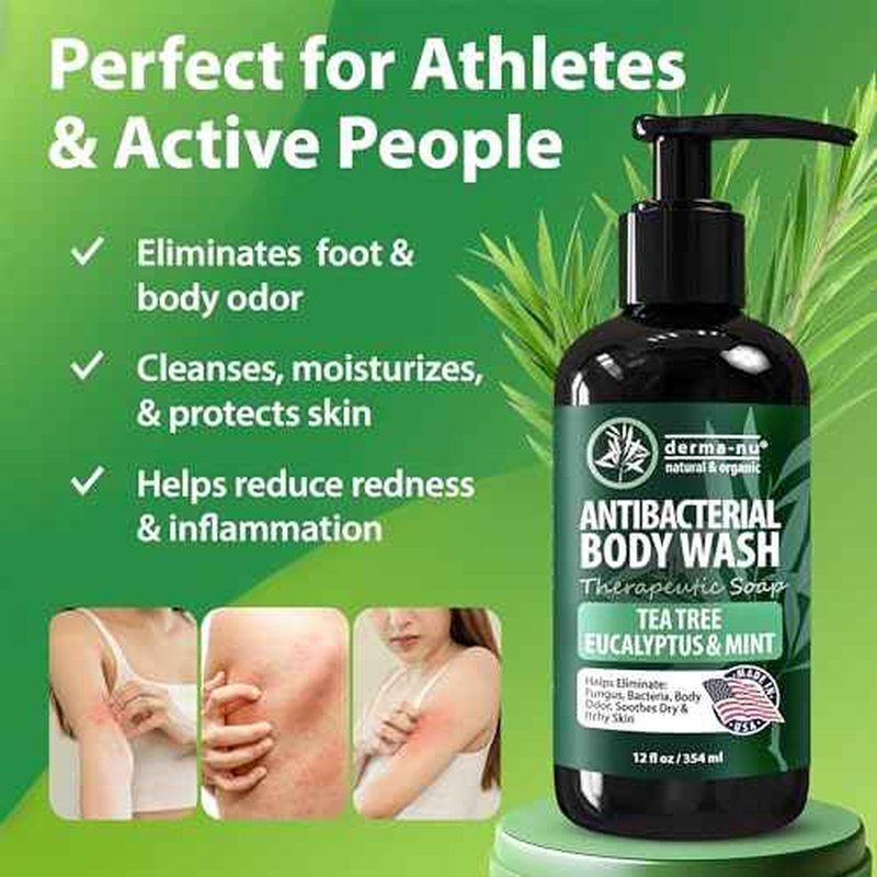 Derma-Nu Therapeutic Antibacterial Soap & Tea Tree Body Wash ? For Jock Itch, Athlete¡¯s Foot, Eczema & Back Acne ?For Men and Women Safe for All Skin Types ? 12 oz