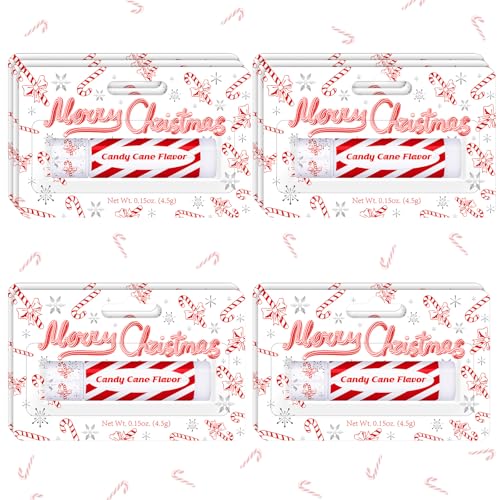 30 Pack Christmas Candy Cane Peppermint Lip Balms Bulk Peppermint Flavor Scented Lip Balms Favors Christmas Party Gifts Stocking Stuffers for Women Men Staffs Employee Coworkers Homeless