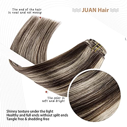 Dark Brown to Blonde Clip-In Hair Extensions 12 Inch Human Hair Highlight Set - 7pcs