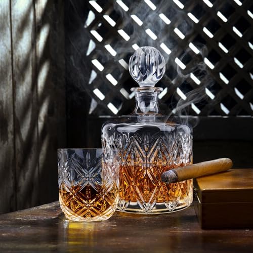 1917 Lead-Free Crystal Whiskey Decanter Set 37.2 oz with 4 Glasses and Gift Box