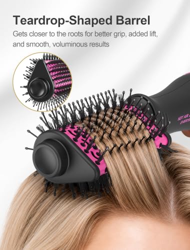 4-in-1 Travel Hair Dryer Brush for Short to Medium Hair - Black & Pink