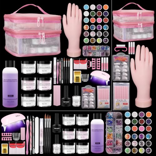 Pink Nail Art Practice Kit with Hand, Glitter, Tips & Storage Bag - Beginners