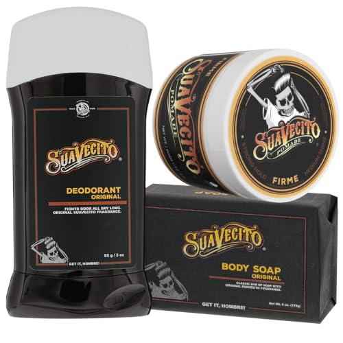 Suavecito Pomade Firme Strong Hold Hair Styling Pomade with Deodorant & Body Soap Bundle