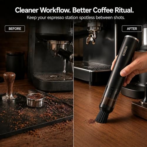 ICOECO Black Coffee Grinder & Espresso Machine Vacuum Cleaner - Portable & Cordless