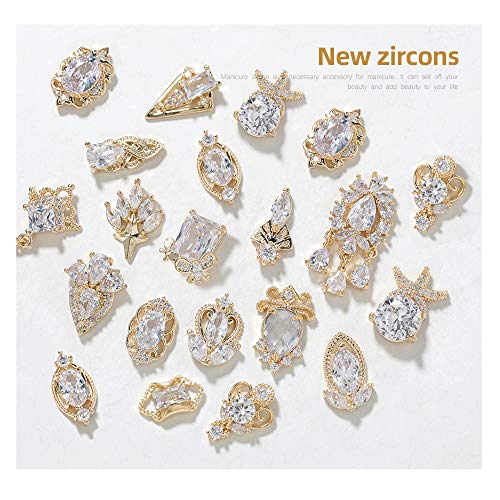 HNUIX 17Pcs Gold Copper Zircon Nail Charms & Gems Set Z191X