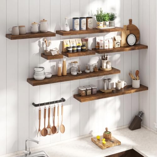 Marsmiles Rustic Brown 48 Inch Floating Wall Shelves 2-Pack, 8"D Wood Grain Bathroom & Home Storage