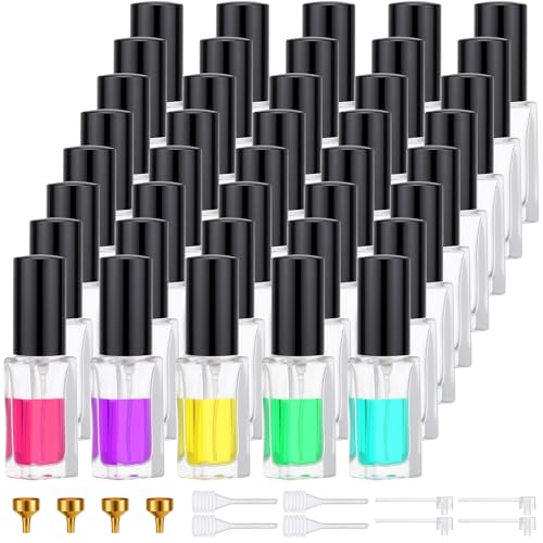 Segbeauty 40pcs 0.17oz Bulk Glass Atomizer Sprayer for Perfume, Mini Empty Travel Perfume Bottle Refillable with Black Cap, 5ml Small Fine Mist Glass Travel Cologne Atomizer for Men with Decanter Kit
