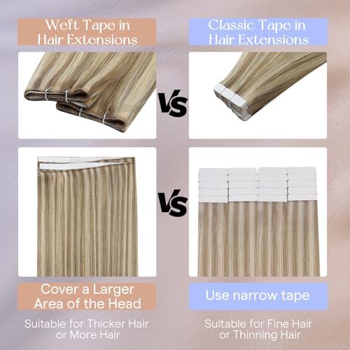 Full Shine Tape-In Weft Hair Extensions - Desert Blonde Highlighted 20 Inch (Pack of 50G)