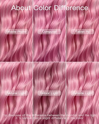Aida ble Long Pink Wavy Wig for Women 28-Inch Synthetic Hair - Middle Part - Variation Pink
