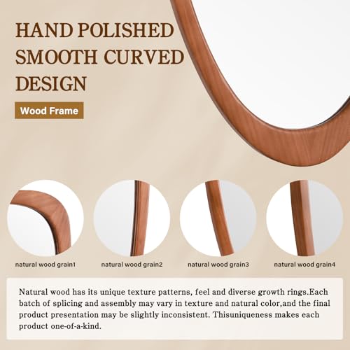Walnut 30x19 Inch Asymmetrical Wooden Wall Mirror - Pebble-Shaped Mid-Century Decor