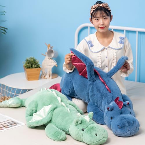 IFX24 10 lb Weighted Dragon Stuffed Animal – 35.4" Plush Toy, Blue