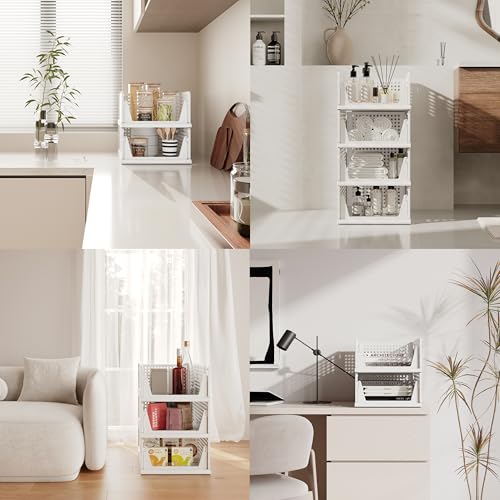 White 8 Pack Stackable Closet Organizer Storage Bins - Pinkpum