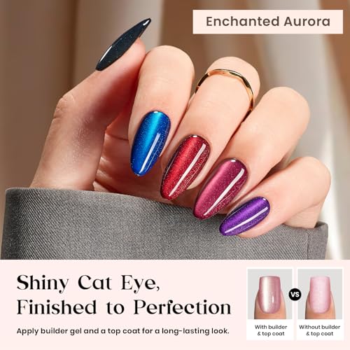 Beetles Galaxy Cat Eye Nails Kit - Medium Almond Press On Nails, 7 Colors, 224Pcs