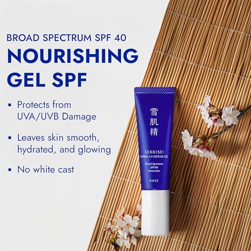 SEKKISEI UV Defense SPF 40 Broad Spectrum Sunscreen (1oz) & Herbal Gel Bundle (2.8oz). Moisturizer & Mask
