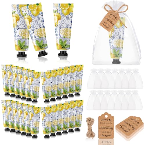 48 Sets Baby Shower Hand Cream Gift Party Favors for Guests Gift Bulk Mini Travel Size Hand Lotion Set for Guests(Lemon)