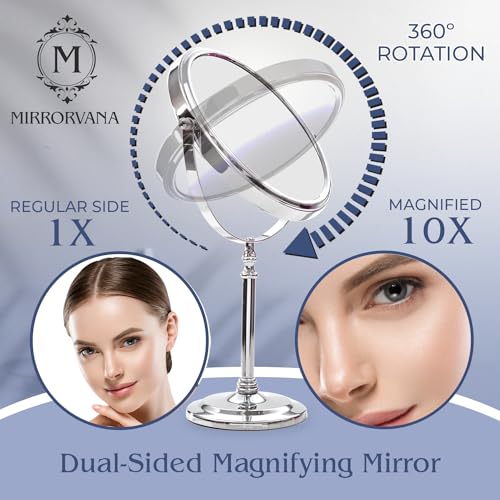 Mirrorvana Large Double Sided 10X/1X Makeup Mirror - Chrome, 15x8 Inch