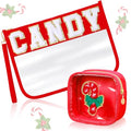 Hillban 2 Pcs Christmas Gifts Chenille Letter Bags Xmas Makeup Cosmetic Bag Clear Toiletry Zipper pouch Candy Canes purse Waterproof Travel Purse Preppy Things for Women Holiday Present