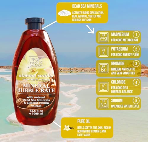 Dead Sea Bubble Bath with Almond Vanilla 33.8 fl oz Pack of 2 - Nourishing & Moisturizing Skin Care