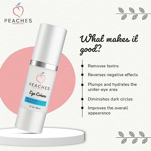 Peaches Skin Care Under Eye Cream ? Targets Puffiness, Dark Circles, and Bags ? Vegan Formula with Peptides, Co-Q10, Squalene, Vitamins, and Reishi ? Eye Cr?me (1 oz)