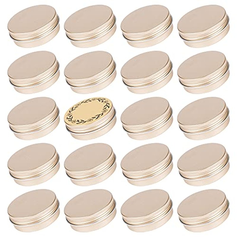 2 oz / 60ml Screw Top Aluminum Tin Jar with Screw Lid and Blank Labels - Pack of 23 (Champagne)