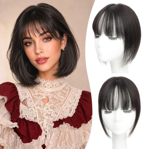 10 Inch Hair Topper for Women - Real Human Hair with Bangs - Black - Molefi