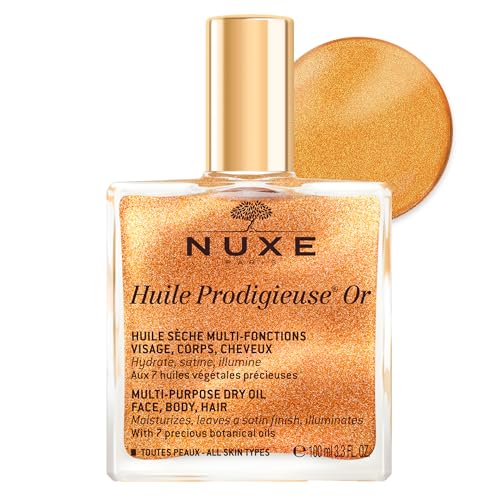 NUXE Huile Prodigieuse Shimmer Multi-Purpose Dry Oil - Luxurious Radiant Glow and Hydration for Face, Body & Hair