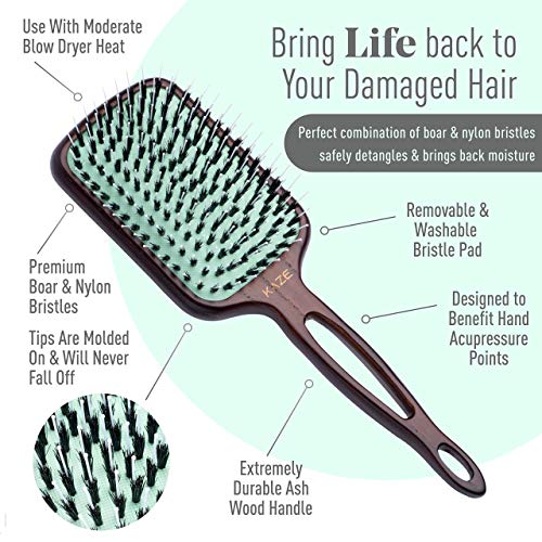 MINT Eco-Friendly Boar Bristle Paddle Hair Brush 133x83mm for Women