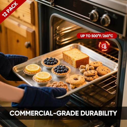 12 Pack Heavy Duty Aluminum Baking Sheet Trays 26 x 18 Inch Commercial Kitchen