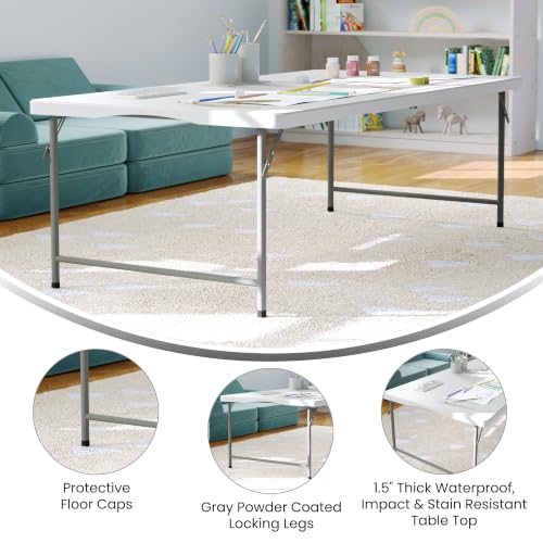 Kids Bi-Fold Folding Table 60x30 with Granite White Finish - Portable & Sturdy