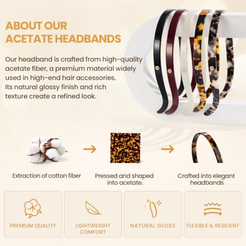 Hairband for Eyewear Women 3PCS Tortoise Amber Black Acetate Fashion Non-Slip