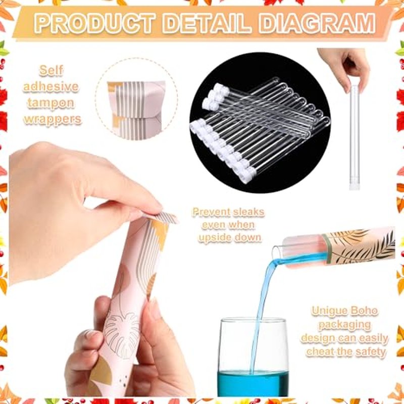94 Pcs Boho Travel Tube Includes 30 Plastic Tube for Women Containers 60 Self Adhesive Wrappers 1 Storage Bag 2 Funnels 1 Brush