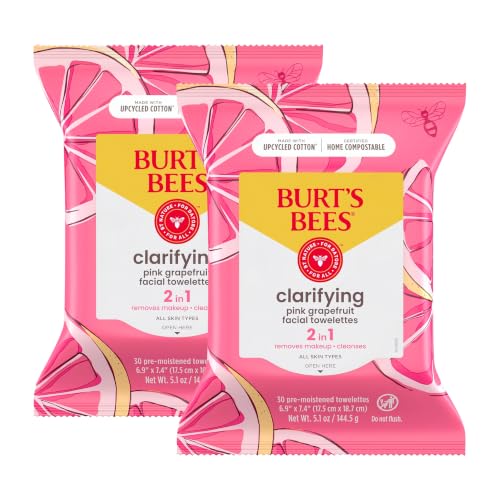 Pink Grapefruit Facial Wipes - Hydrating Makeup Remover & Cleansing Towelettes - Pack of 2, 90 Count Each
