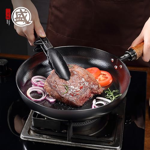 MITSUMOTO SAKARI 12-Inch Japanese Cast Iron Skillet Flat Bottom, Hammered Surface