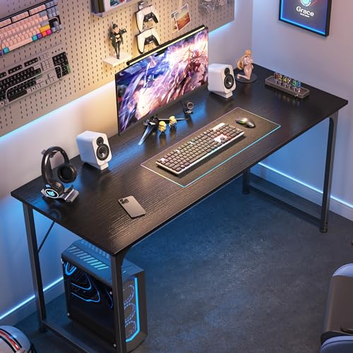 54 Inch Black Computer Desk - Spacious Home Office & Gaming Workstation