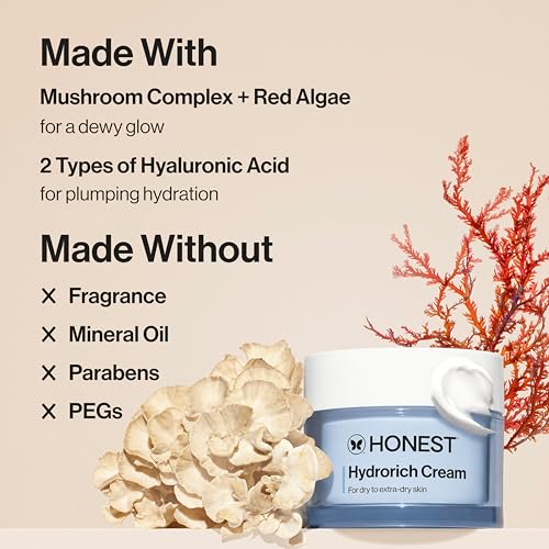 Honest Beauty Hydrorich Cream 1.7 Fl Oz - Hypoallergenic, Vegan, Dermatologist Tested, Up to 48H Hydration