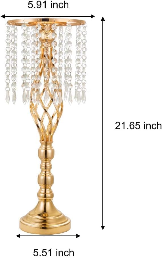 6 Pieces 21.65 Inch Wedding Gold Flower Centerpieces Crystal Metal Vase Set - Elegant Table Decor
