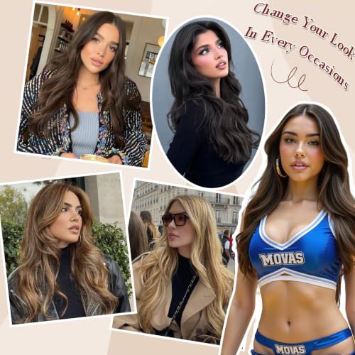 Clip-In Hair Extensions 24 Inch Blonde Highlights - 4 Pcs Thick Wavy Synthetic Blend, Dirty Blonde Variation
