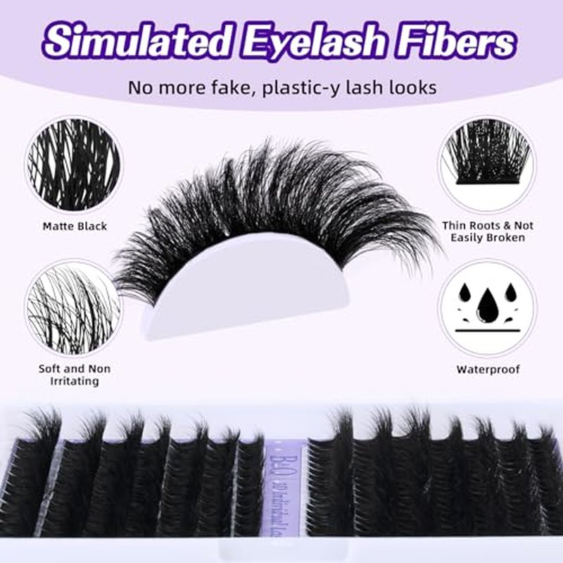 B&Q Fluffy Lash Clusters Kit 100D+200D Dramatic Eyelash Clusters Kit 10-18MM 0.05MM Wispy Lash Thick Volume DIY Individual Lashes 3D Mega Eye Lashes Suitable for Beginners at Home(KIT-100D+200D)