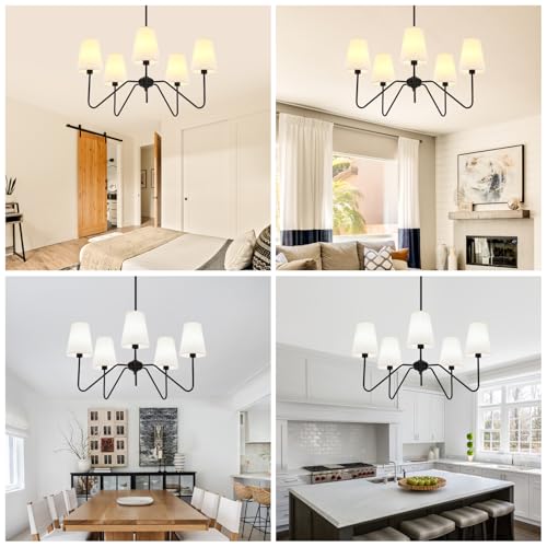 FIYUEOYI 5-Light Black Modern Farmhouse Chandelier with White Fabric Shade - Variation Black & White