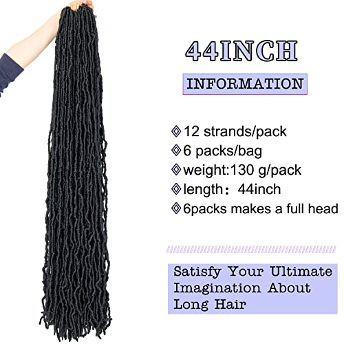 Alaleibaby 44 Inch Faux Locs Crochet Hair - 6 Pack, Soft Goddess Braids 1B