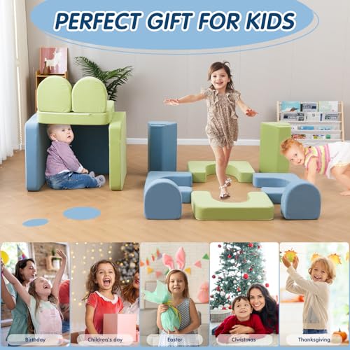 Kids Couch with 1000+ Building Options - Blue & Green Modular Play Sofa