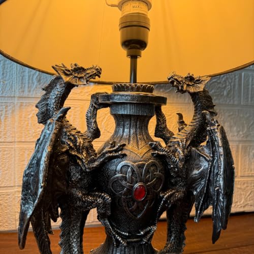 Dragon Table Lamp Gothic Guardians with Black Fabric Shade - 19 Inch Decor