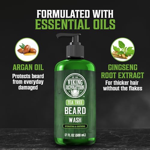 Viking Revolution Tea Tree Beard Wash - 17 oz Hydrating & Softening Shampoo
