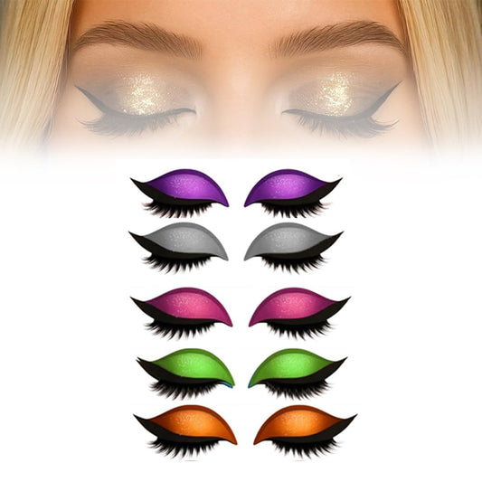 Lazy Eye Shadow Eyelash Patch, 3-in-1 Reusable Eyeshadow, Colorful Eyelash Makeup Stickers with False Lashes Shadow & Eyeliner, Makeup Stencils Sticker for All Eye Shapes(C1)