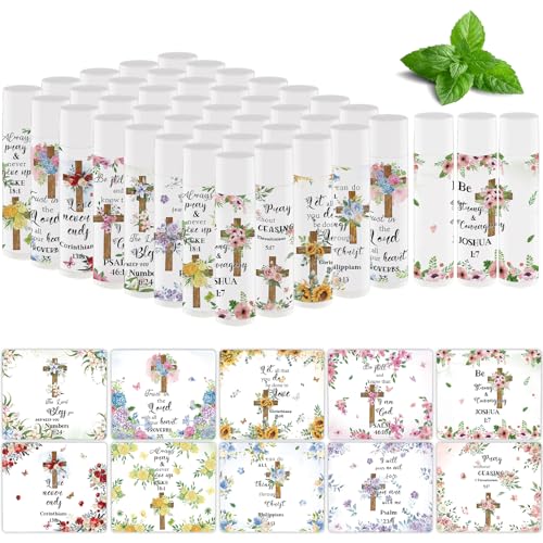 50 Pcs Bible Verse Lip Balm Bulk Christian Thanksgiving Gifts for Women Faith Religious Inspirational Christmas Party Favors Scripture Moisturizing Lip Care Appreciation Gift for Teacher Mom Employee