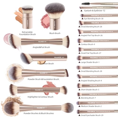 20 Pcs Makeup Brush Set with Gift Box - Double-End Blending Brushes Champagne
