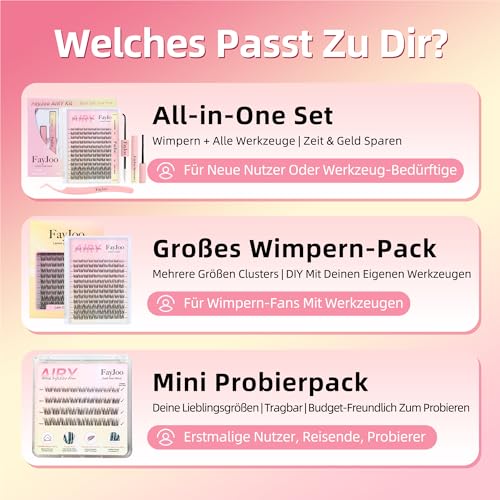 Natural Lash Clusters with 0.05mm Thin Invisible Band, Soft Wispy C Curl, Most-Used Sizes for Daily Wear, Travel Compact Pack, Budget-Friendly for Beginner & Trial Seeker, FayJoo AIRY 12 Lite